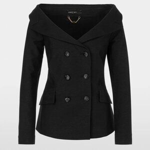 Marc Cain Leo Finesse Subtly Shimmering Off-Shoulder Blazer Black